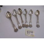 A set of six silver Kings pattern tea spoons approximately eight ounces.