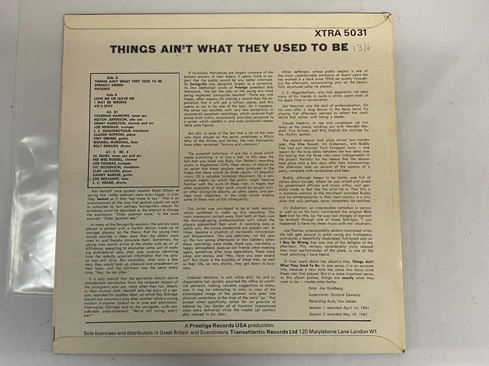 Coleman Hawkins Things Aint What They Used To Be Jazz LP. Xtra label, Xtra 5031 Vinyl Nr Mint - Image 2 of 4