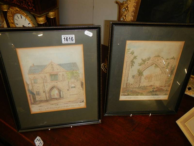 A pair of late 18th century architectural studies of sites near Worksop, COLLECT ONLY.