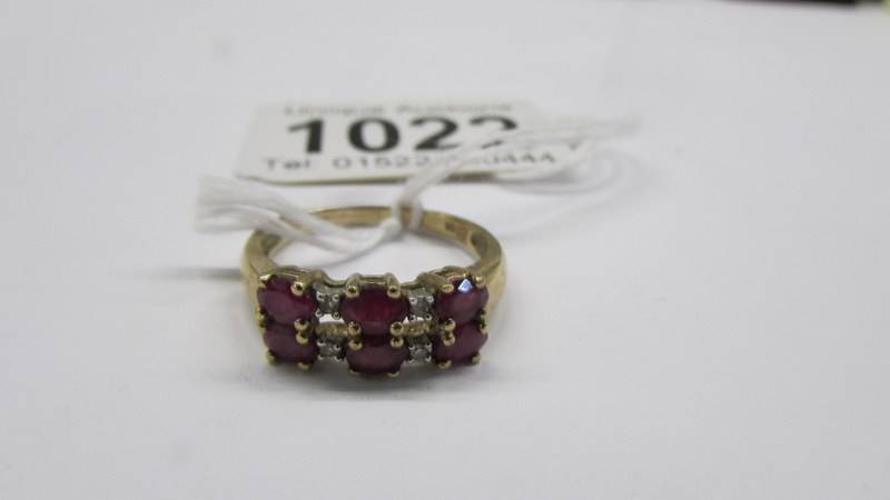 A white gold high carat diamond and ruby ring, size N half, 2.3 grams. - Image 2 of 2