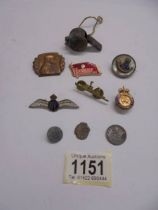 A selection of badges including military, RAF, French, Russian etc.,