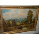 A good gilt framed oil on canvas rural scene, COLLECT ONLY.