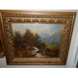 A gilt framed rural scene featuring fishermen in a stream, COLLECT ONLY.