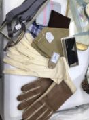 A selection of mens 1940's / 50's items including gloves, hankie, braces and a fabulous dicky bow