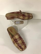 Romani Italian designer shoes checked red + beige leather mules, size 38, 5