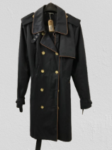 Ralph Lauren Navy trench coat with brown leather trim, size 12-14