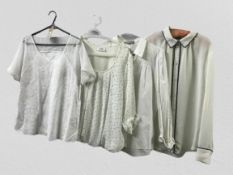 Four white blouses / tops by White stuff, Jigsaw, Wallis and H&M approx. 10-12