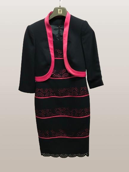 New pink and navy patchwork panel dress and suit jacket, mother of the bride collection - Image 3 of 5