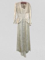 An original true vintage wedding dress, full length, circa 1940's 1950's