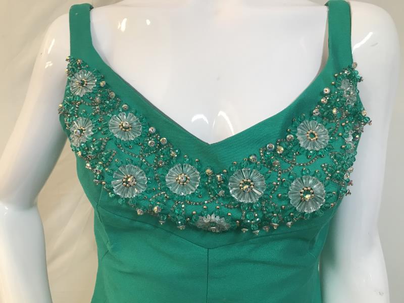 A Vintage 1970's A-line Cocktail dress. Bright green with Jewelled neckline size 10-12 - Image 4 of 4