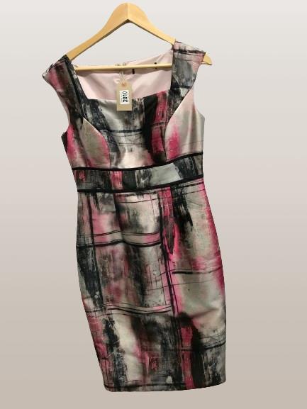 New tailored silk geometric pink, black, silver design dress VENI INFANTINO,