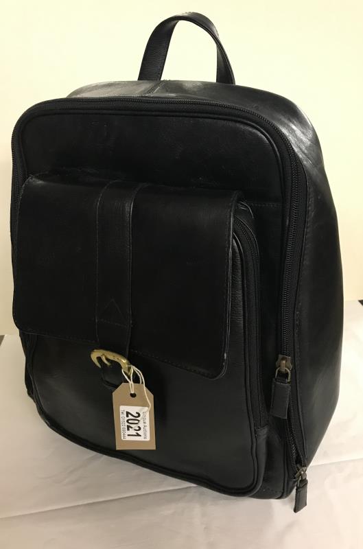 Black satchel backpack by Hidesign. Triple segment interior cotton lined 32x38x15cm