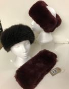 2x red wine faux fur MODA head band and 1 other 100% fur- origin Italy