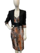 Silk Jacket and dress in orange graphical design. Italian designer size 10-12 (new sample)