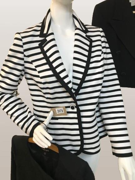 Thress Jackets. 1x Per Una black & white Stripe size 14. 1x Jaeger Black size 12 1x Arabella - Image 2 of 7