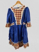 Victorian Style dress in a blue and checked design lace trim