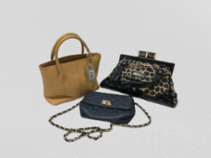 Three lovely handbags in various colours and design