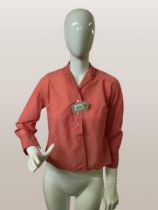 Vintage salmon rayon shirt blouse, size 10-12