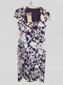 Laura Ashley, new with tags day dress, white on purple floral print, cotton, size 12