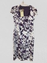Laura Ashley, new with tags day dress, white on purple floral print, cotton, size 12