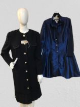 Metallic Blue button up coat & Blue button up dress with pleated hem