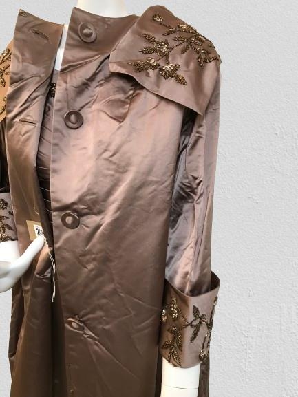 A vintage 1950's couture bronze silk handmade, hand beaded cape style coat, matching dress - Image 3 of 7