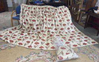 A pair of lovely floral curtains Beige background with red & pink large flowers