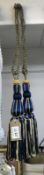 Royal blue and gold curtain tie backs with tassels