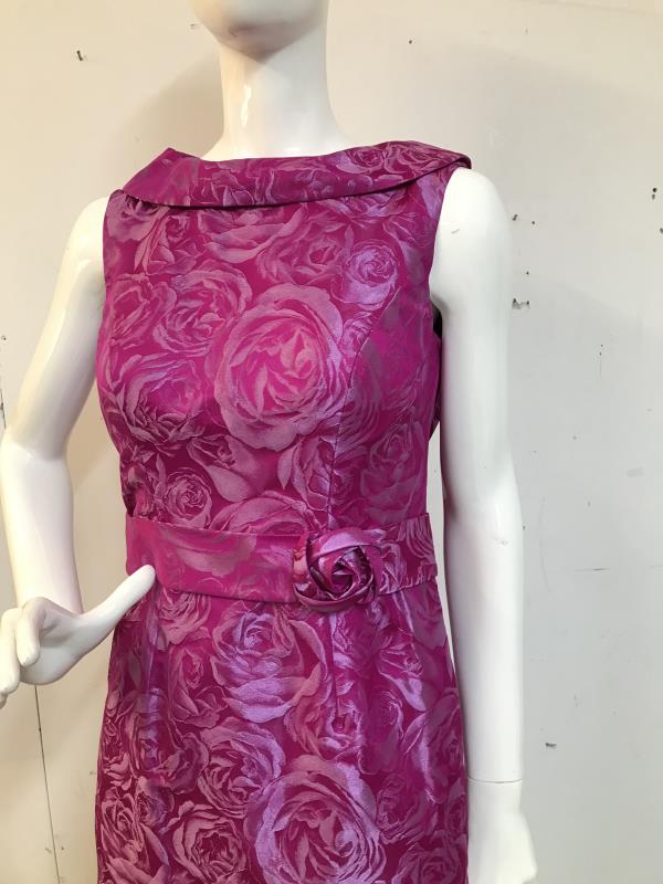 Fuchsia Rose print cocktail dress. New with wrap and rose embellishment rose - Image 4 of 4