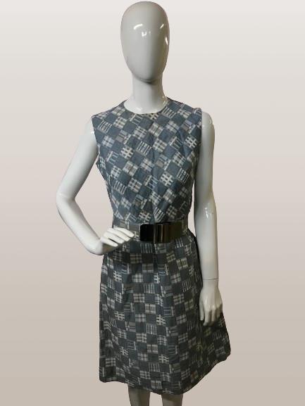 Vintage 1960's sylvia mills London geometric pale blue lined belted dress and jacket, marked as size - Image 3 of 6