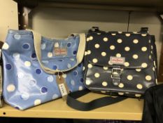 Two Cath Kidston handbags Dark blue with cream white spots saddle bag new without tags