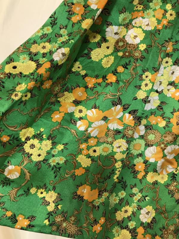 A Vintage 1970's handmade pure silk skirt. Bright green with floral print - Image 3 of 4
