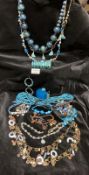 A quantity of turquoise blue & similar colour costume jewellery