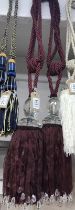 Large red wine and gold curtain tie back with tassel and gem style embellishment