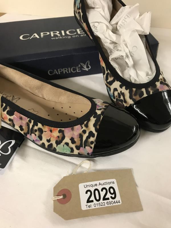 New Caprice Leather ballet pump shoes, German designer leopard print with Florals - Image 2 of 3