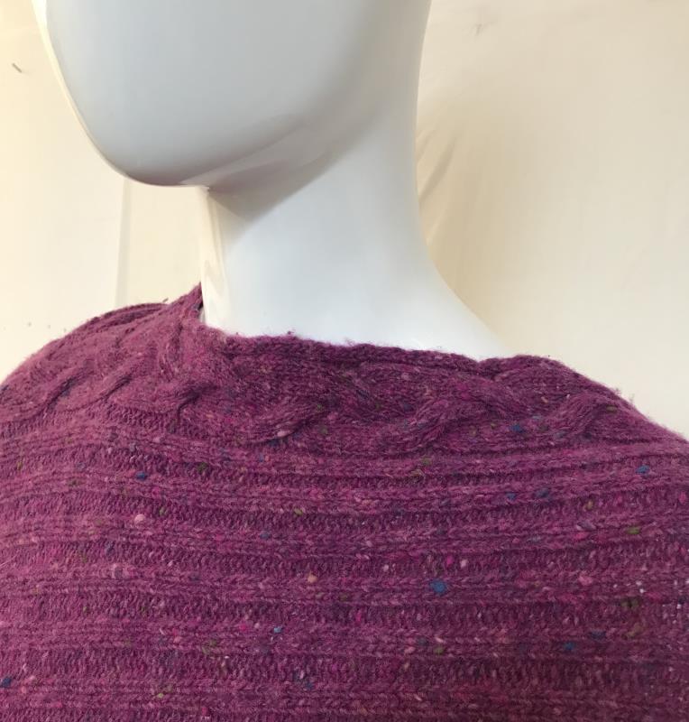 A Vintage merino wool poncho shawl. Dark Pink with rainbow flecks. Designer Irelands Eye, size
