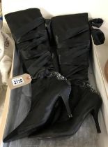 A pair of Bourne high heel black boots with lace up ribbon and gem details (size 3)