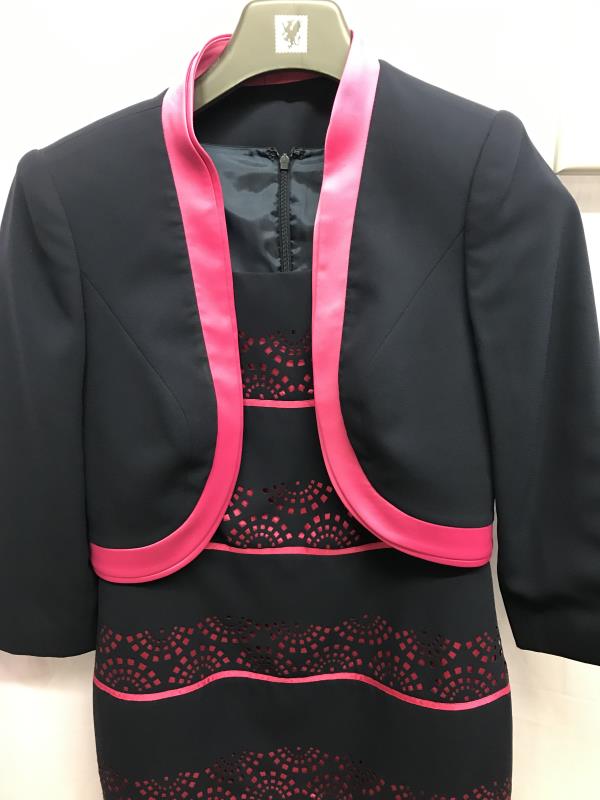 New pink and navy patchwork panel dress and suit jacket, mother of the bride collection - Image 2 of 5