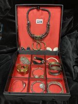 A Lucas Jack bangle and ring plus a collection of black & metal costume jewellery