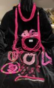 A selection of bright pink costume jewellery, some shell / agate pieces