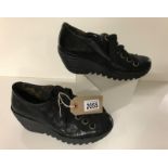 Fly London Chunky Wedge lace up shoes. Black Leather size 4 / 37
