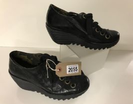 Fly London Chunky Wedge lace up shoes. Black Leather size 4 / 37