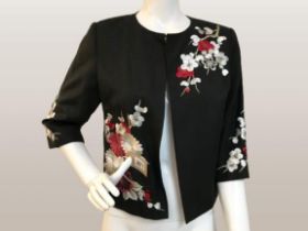 Black Short Jacket with embroidery embellished flowers Size 14