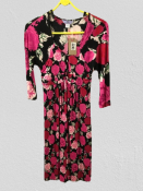 Silk day dress, Pink rose print, new York designer Flora Kung designer size 10