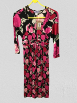 Silk day dress, Pink rose print, new York designer Flora Kung designer size 10