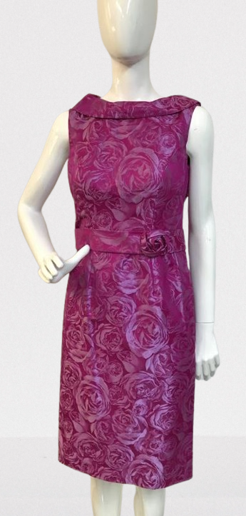 Fuchsia Rose print cocktail dress. New with wrap and rose embellishment rose - Image 3 of 4