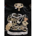 A selection of pearl effect and beaded costume jewellery