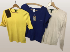 Three tops in various styles and colours including 2x Ralf Lauren and 1x Calvin Klein