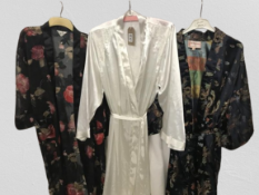 Three Robes. 1x Chinese robe with Oriental design,1x Chiffon with rose detailing & 1x White