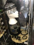 Beaded costume jewellery including necklaces, belt and a 1920's style flapper beaded headdress